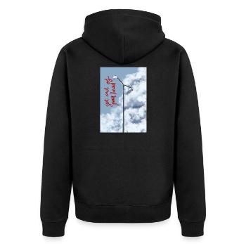 Wolken und Straßenlaterne am Himmel - Unisex Premium Bio Zip Hoodie - Schwarz - Hinten - Nico (187cm)