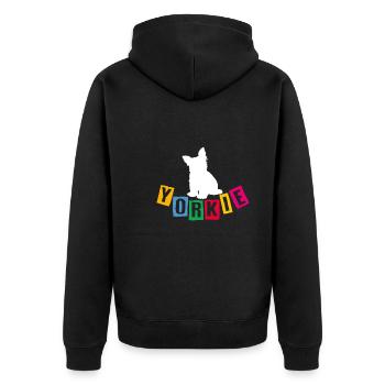 Yorkie Yorkshire Terrier avec des lettres colorées - Veste à capuche bio Premium Unisexe - noir - Dos - Nico (187cm)