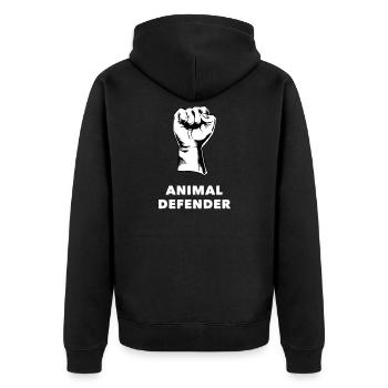 Animal Defender - Unisex Premium Bio Zip Hoodie - Schwarz - Hinten - Nico (187cm)