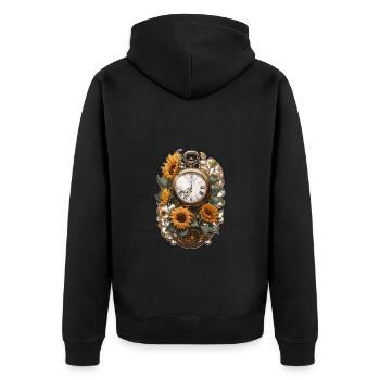 Uhr mit Sonnenblumen - Unisex Premium Bio Zip Hoodie - Schwarz - Hinten - Nico (187cm)