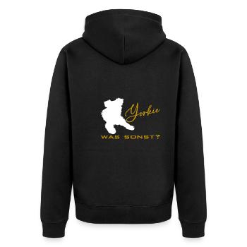Yorkshire Terrier Yorkie was sonst Silhouette - Unisex Premium Bio Zip Hoodie - Schwarz - Hinten - Nico (187cm)