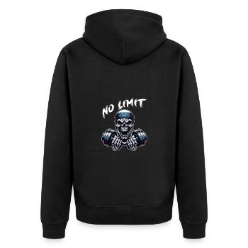 Crâne de musculation No Limit Workout avec haltère - Veste à capuche bio Premium Unisexe - noir - Dos - Nico (187cm)