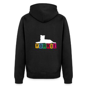 Yorkie Yorkshire Terrier avec des lettres colorées - Veste à capuche bio Premium Unisexe - noir - Dos - Nico (187cm)