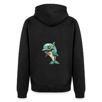 Delfin Halloween Lustig Zombie - Unisex Premium Bio Zip Hoodie - Schwarz - Hinten - Nico (187cm)