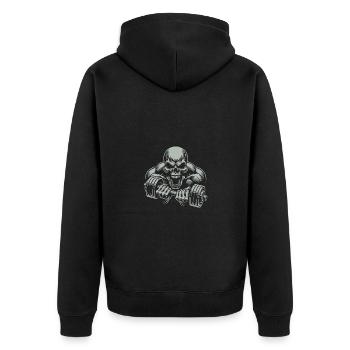 No Limit Hard Workout Skull with Dumbbell - Unisex Premium Organic Zip Hoodie - black - Back - Nico (187cm)