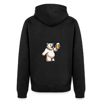 Eisbär Bier Pixel - Unisex Premium Bio Zip Hoodie - Schwarz - Hinten - Nico (187cm)
