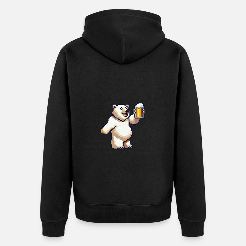 Eisbär Bier Pixel - Unisex Premium Bio Zip Hoodie - Schwarz