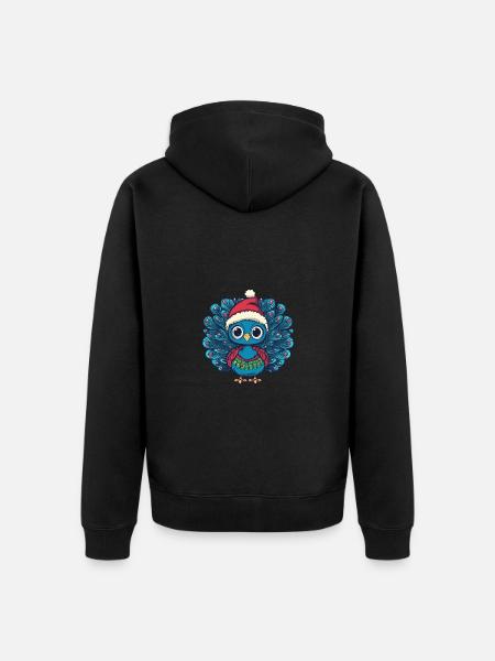 Pfau Vogel Weihnachten Comic - Unisex Premium Bio Zip Hoodie - Schwarz