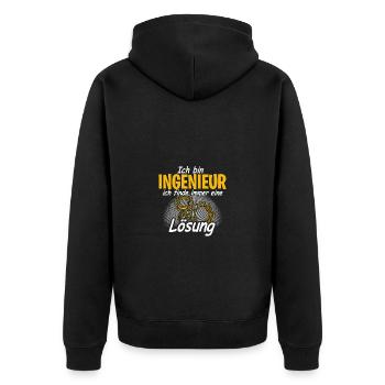 Ich finde immer eine Lösung Ingenieur Genie Lustig - Unisex Premium Bio Zip Hoodie - Schwarz - Hinten - Nico (187cm)