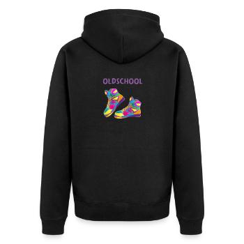 Retro Oldschool Sneakers Hippie Disco T-Shirt - Unisex Premium Organic Zip Hoodie - black - Back - Nico (187cm)