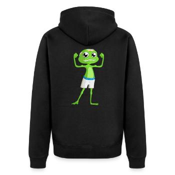 Fitness Comic Frosch - Unisex Premium Bio Zip Hoodie - Schwarz - Hinten - Nico (187cm)