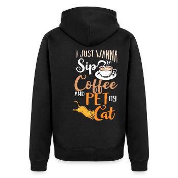 Cafetière Chat Machine Chaton Tasse Grains - Veste à capuche bio Premium Unisexe - noir - Dos - Nico (187cm)