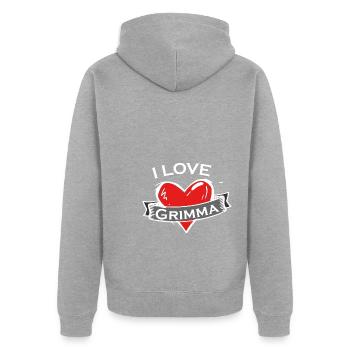 Grimma - Ich liebe Stadtnamen in Tattoo Stil - Unisex Premium Bio Zip Hoodie - Grau meliert - Hinten - Nico (187cm)