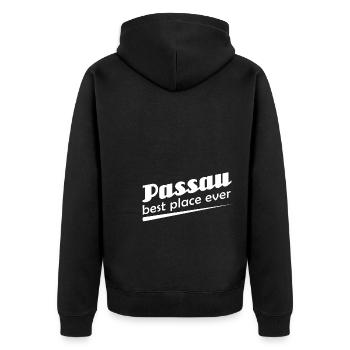Passau - Stadt best place ever - Unisex Premium Bio Zip Hoodie - Schwarz - Hinten - Nico (187cm)