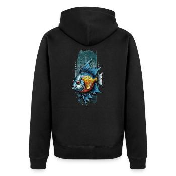 Tropical Tranquility: Azure and Tangerine Fish - Unisex Premium Organic Zip Hoodie - black - Back - Nico (187cm)