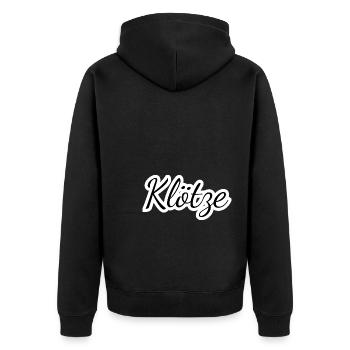 Klötze - Textdesign mit Stadtnamen - Unisex Premium Bio Zip Hoodie - Schwarz - Hinten - Nico (187cm)