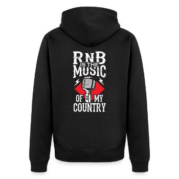 R B is the Music of my Country - Unisex Premium Bio Zip Hoodie - Schwarz - Hinten - Nico (187cm)