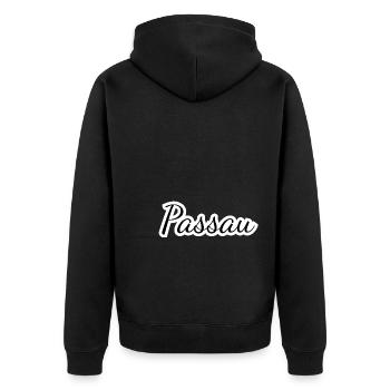 Passau - Textdesign mit Stadtnamen - Unisex Premium Bio Zip Hoodie - Schwarz - Hinten - Nico (187cm)