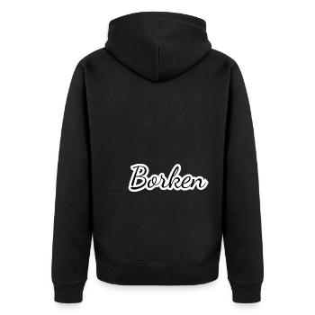 Borken - Textdesign mit Stadtnamen - Unisex Premium Bio Zip Hoodie - Schwarz - Hinten - Nico (187cm)
