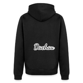 Dachau - Textdesign mit Stadtnamen - Unisex Premium Bio Zip Hoodie - Schwarz - Hinten - Nico (187cm)