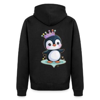 Pingouin Kawaii de dessin animé mignon avec une couronne mignonne - Veste à capuche bio Premium Unisexe - noir - Dos - Nico (187cm)