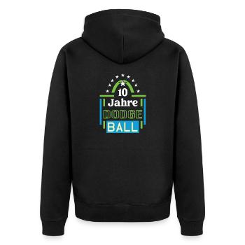 Dodgeball Jubiläum 10 Jahre Trainer Spieler Jubi - Unisex Premium Bio Zip Hoodie - Schwarz - Hinten - Nico (187cm)