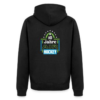 Air Hockey Jubiläum 10 Jahre Trainer Spieler Jubi - Unisex Premium Bio Zip Hoodie - Schwarz - Hinten - Nico (187cm)