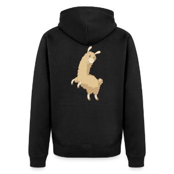 Springendes Comic Alpaka - Unisex Premium Bio Zip Hoodie - Schwarz - Hinten - Nico (187cm)