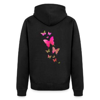 Schmetterling Schmetterling Tier bunt Farbe - Unisex Premium Bio Zip Hoodie - Schwarz - Hinten - Nico (187cm)