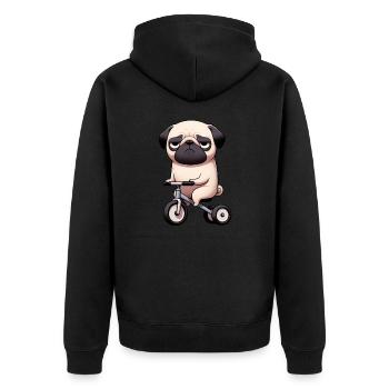 Funny Pug on Tricycle Bizarre Dog Running - Unisex Premium Organic Zip Hoodie - black - Back - Nico (187cm)