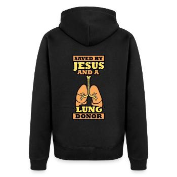 Saved by Jesus and a Lung donor - Unisex Premium Bio Zip Hoodie - Schwarz - Hinten - Nico (187cm)