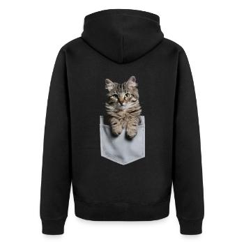 Norwegische Waldkatze in der Tasche Geschenk - Unisex Premium Bio Zip Hoodie - Schwarz - Hinten - Nico (187cm)