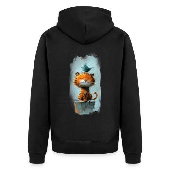 Niedliche Katze mit Ente auf dem Kopf für Kinder - Unisex Premium Bio Zip Hoodie - Schwarz - Hinten - Nico (187cm)