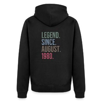 Legende seit August 1980 - Unisex Premium Bio Zip Hoodie - Schwarz - Hinten - Nico (187cm)