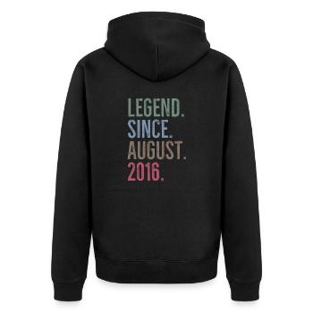 Legend Since August 2016 - Unisex Premium Organic Zip Hoodie - black - Back - Nico (187cm)
