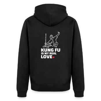 Ich Liebe Kung-Fu - Unisex Premium Bio Zip Hoodie - Schwarz - Hinten - Nico (187cm)