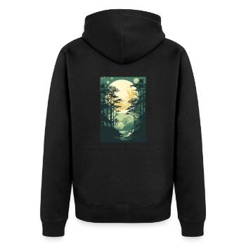 Forest Landscape Nature Retro Gift Trees Forest - Unisex Premium Organic Zip Hoodie - black - Back - Nico (187cm)