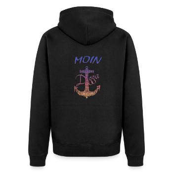 Moin Digga Hamburg - Unisex Premium Bio Zip Hoodie - Schwarz - Hinten - Nico (187cm)