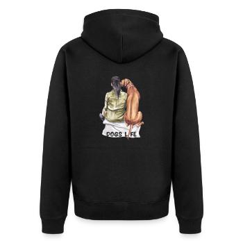 Fille aux cheveux noirs avec chien de chasse Chiens Vie - Veste à capuche bio Premium Unisexe - noir - Dos - Nico (187cm)