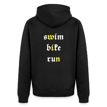Triathlon Swim Bike Run Marathon - Unisex Premium Bio Zip Hoodie - Schwarz - Hinten - Nico (187cm)