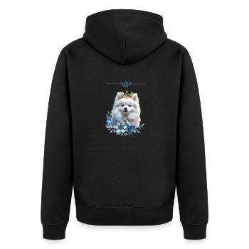 Weißer Pomeranian - Zwergspitz hell - Unisex Premium Bio Zip Hoodie - Schwarz - Hinten - Nico (187cm)