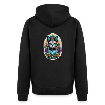 Katze Mexiko - Dia de los Muertos - Unisex Premium Bio Zip Hoodie - Schwarz - Hinten - Nico (187cm)