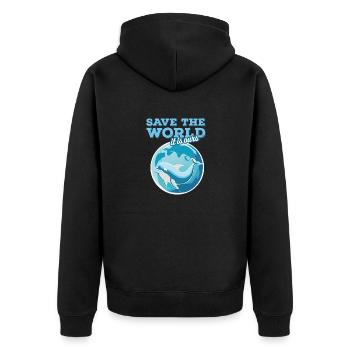 save the world - Unisex Premium Bio Zip Hoodie - Schwarz - Hinten - Nico (187cm)