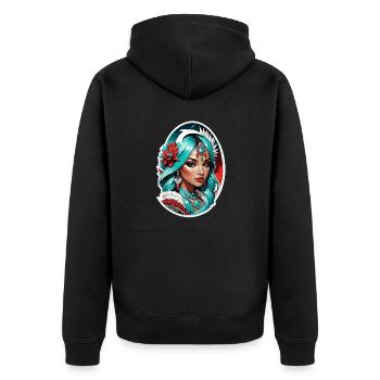 Indische Prinzessin - Aztek - Unisex Premium Bio Zip Hoodie - Schwarz - Hinten - Nico (187cm)