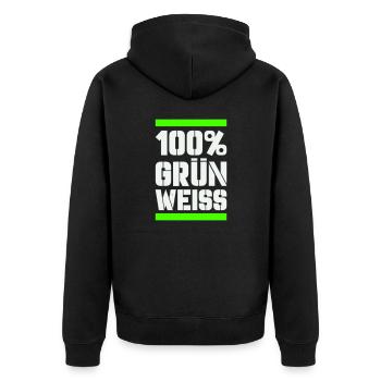 100 green white - Unisex Premium Organic Zip Hoodie - black - Back - Nico (187cm)