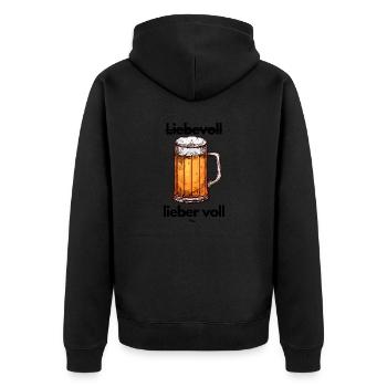 Malle Liebevoll vs lieber voll - Unisex Premium Bio Zip Hoodie - Schwarz - Hinten - Nico (187cm)