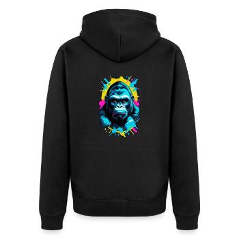 Gorilla with Gold Chain - Unisex Premium Organic Zip Hoodie - black - Back - Nico (187cm)