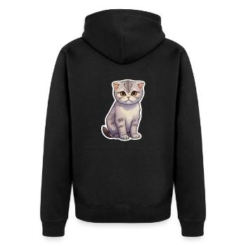 Scottish Fold Katze süß - Unisex Premium Bio Zip Hoodie - Schwarz - Hinten - Nico (187cm)