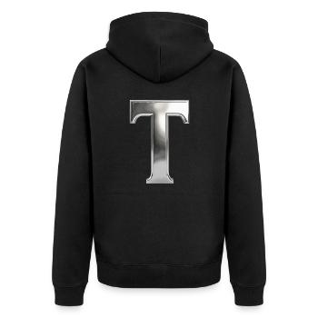 Chrome ,, T " Metallic - Unisex Premium Organic Zip Hoodie - black - Back - Nico (187cm)