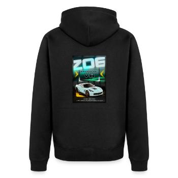 Z06 Sportwagen - Unisex Premium Bio Zip Hoodie - Schwarz - Hinten - Nico (187cm)